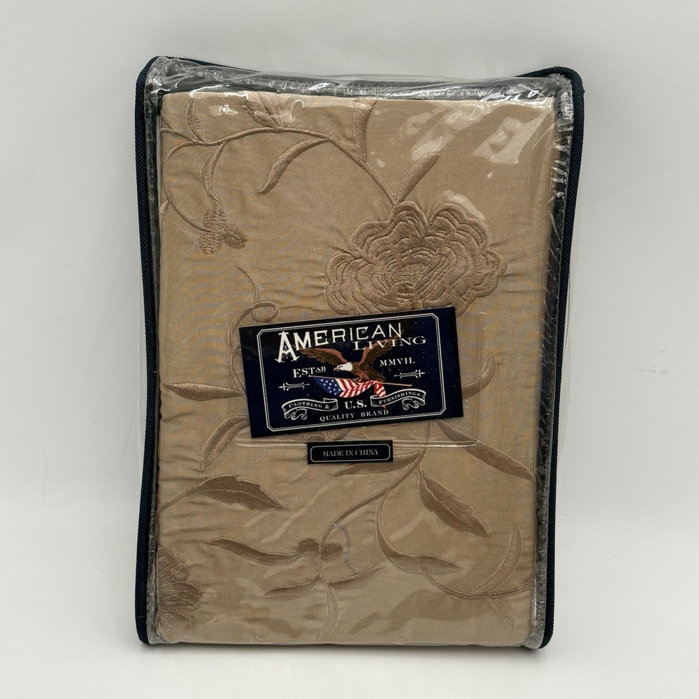 American Living Duchess Embroidery Kingston Window Valance 112x16 Oyster Tan